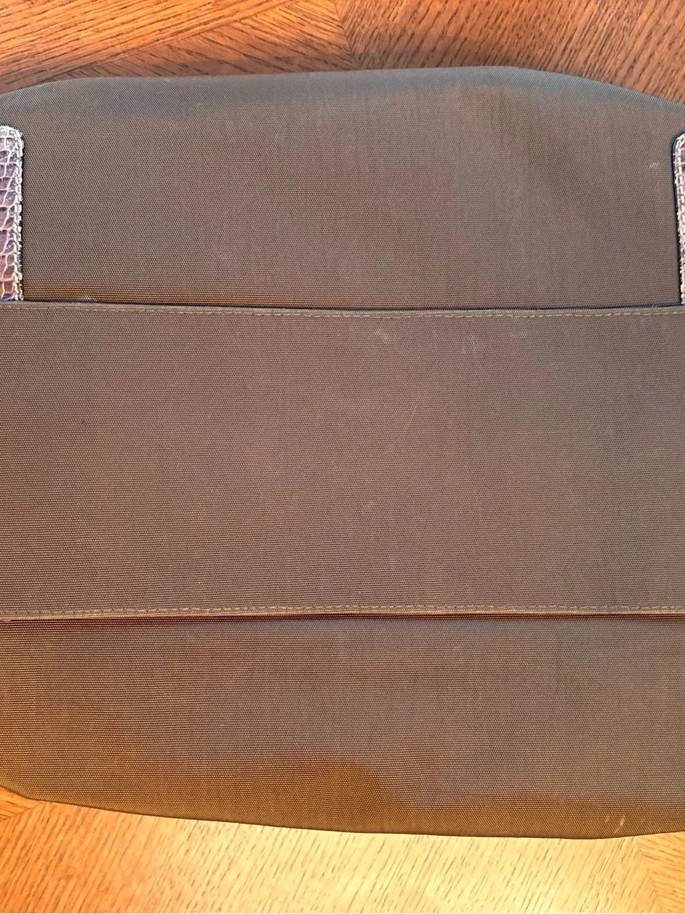 Vintage Adrienne Vittadini Brown Nylon Satchel Faux Croc Leather Duffel/Tote Bag